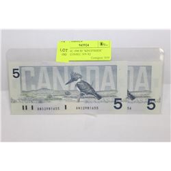 GEM UNC 1986 $5 "KINGFISHER" NOTES CONSEC. S/N X2