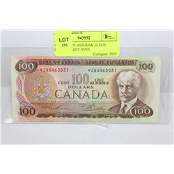 SCARCE 1975 ASTERISK JA $100 REPLACEMENT NOTE