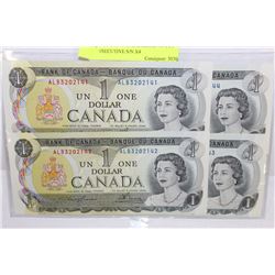 GEM UNC 1973 ONE DOLLAR NOTES CONSECUTIVE S/N X4