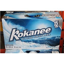 CASE WITH 15 CANS OF KOKANEE BEER 5%
