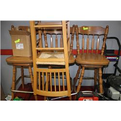 SET OF 3 WOODEN SWIVEL BARSTOOLS & ONE UNMATCHING