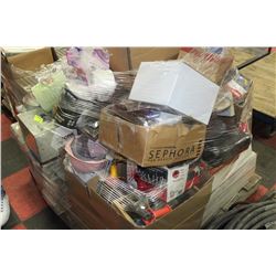 PALLET WITH LAMINATE FLOORING, ASSORTED PAINTS