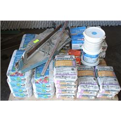 PALLET OF GROUT INCLUDING TILE CUTTER