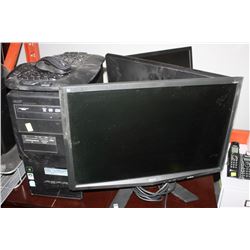 ACER ASPIRE COMPUTER WITH 3 MONITORS, KEYBOARD