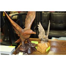 TWO ESTATE WOOD CARVED EAGLE ORNAMENTS