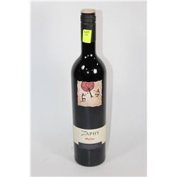750ML BOTTLE OF ZAPHY 2013 MALBEC ORGANIC WINE