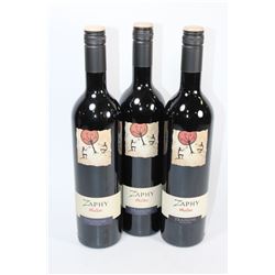 THREE 750ML BOTTLES OF ZAPHY RED WINE 13.5%
