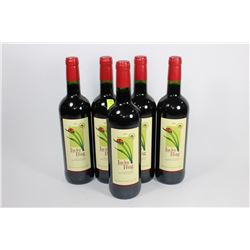 FIVE BOTTLES OF 750ML LADY BUG MERLOT/CABERNET