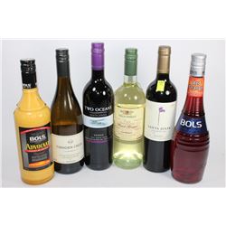 SIX ASSORTED BOTTLES OF WINE AND LIQUEURS