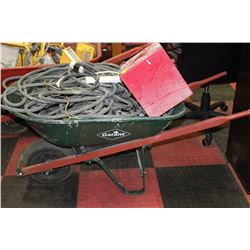 GREEN WHEELBARROW WITH HEAVY DUTY CORDS AND