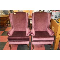 PURPLE WING BACK PARLOUR CHAIR X2