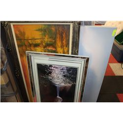 COLLECTION OF 2 LARGE PAINTINGS & 1 PRINT