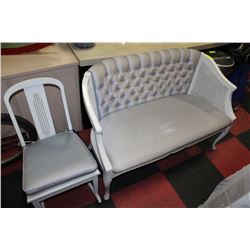 VINTAGE BLUE FABRIC AND WICKET BENCH WITH ROCKING