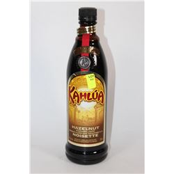 750ML BOTTLE OF KAHLUA HAZELNUT-FLAVOURED