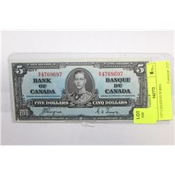 1937 CANADIAN $5 BILL