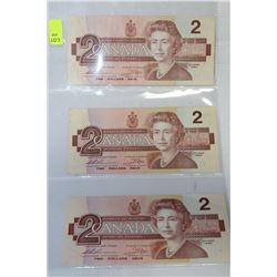 1986 CANADIAN 2 DOLLAR BANKNOTES X3
