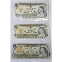 1973 CANADIAN 1 DOLLAR BANKNOTES X3