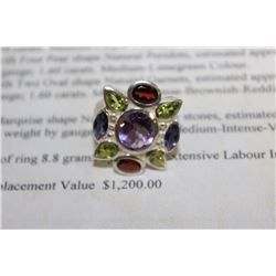 CUSTOM MADE MULTI GEMSTONE RING TOTAL OF 7.6K, REP
