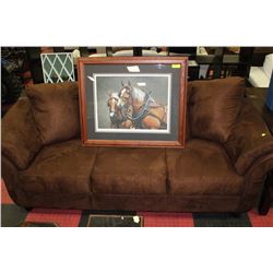 NEW BROWN FAUX SUEDE SOFA