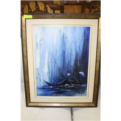 ESTATE FRAMED SHIP OIL ON CANVAS