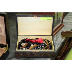 WOOD CARVED BOX WITH JEWELLERY