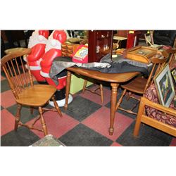 WOODEN DINING TABLE WITH TWO LEAVES, 5 SIDE CHAIRS