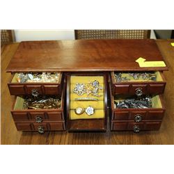 WOOD JEWELLERY BOX WITH CONTENTS