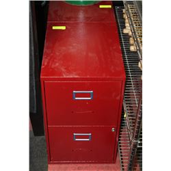 TWO RED TWO-DRAWER FILING CABINETS