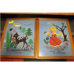 PAIR OF 18 X 22" VINTAGE OAK FRAMED NEEDLEWORK