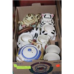 FLAT OF TEAPOTS W/ CREAMER & SUGAR SETS