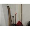 Image 1 : YARD TOOLS LOT RAKES SHOVELS PAINT POLE MORE