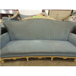 VERY NICE VICTORIAN BLUE VELVET SOFA WOOD TRIM