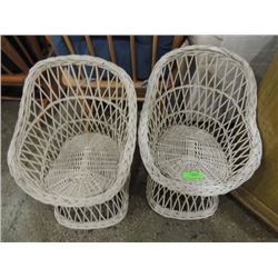 PAIR WHITE WICKER CHILDS CHAIRS ANTIQUE VINTAGE