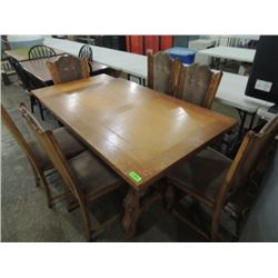 NICE FLEMISH OAK DINING ROOM SET TABLE 6 CHAIRS