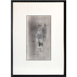 Shlomo Koren, Abstract Standing Figure (22), Ink and Charcoal Drawing