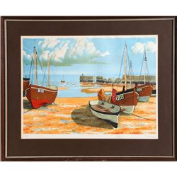 E. Otmund, Boats on Shore, Lithograph