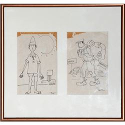 Bernard Stern, Traveler Diptych Haifa / Budapest, Two Marker Drawings