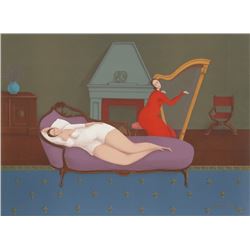 Branko Bahunek, Lounging with Harp, Lithograph