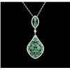 Image 2 : 3.10ctw Emerald and Diamond Pendant With Chain - 14KT White Gold