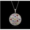 Image 2 : 14KT White Gold 1.87ctw Sapphire and Diamond Pendant With Chain