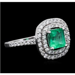 14KT White Gold 1.28ct Emerald and Diamond Ring