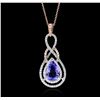 Image 1 : 14KT Two-Tone Gold 3.34ct Tanzanite and Diamond Pendant With Chain