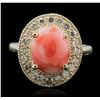 Image 1 : 14KT Yellow Gold 3.16ct Coral and Diamond Ring