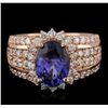 Image 2 : 14KT Rose Gold 3.16ct Tanzanite and Diamond Ring
