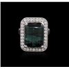 Image 1 : 14KT White Gold 11.30ct Tourmaline and Diamond Ring