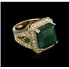 Image 2 : 14KT Yellow Gold 15.01ctw Emerald and Diamond Ring