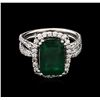 Image 1 : 3.08ct Emerald and Diamond Ring - 14KT White Gold