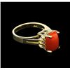 Image 2 : 3.51ct Red Coral and Diamond Ring - 14KT Yellow Gold