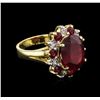 Image 2 : 8.73ctw Ruby and Diamond Ring - 14KT Yellow Gold