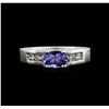 Image 1 : 0.70ct Tanzanite and Diamond Ring - Platinum